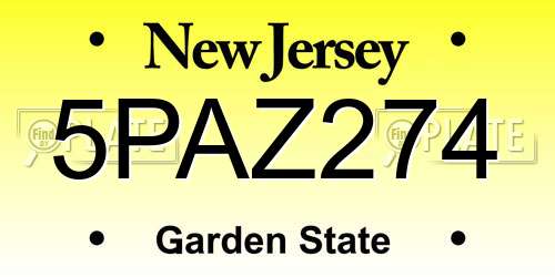 5PAZ274 New Jersey License Plate