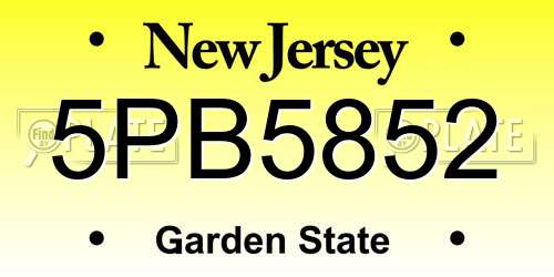 5PB5852 New Jersey License Plate