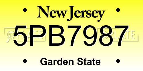 5PB7987 New Jersey License Plate