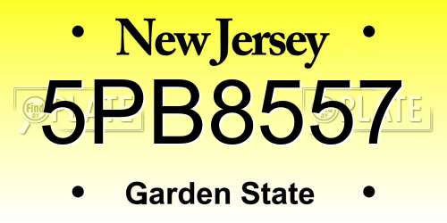 5PB8557 New Jersey License Plate