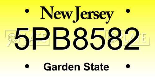 5PB8582 New Jersey License Plate