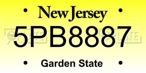 5PB8887 New Jersey License Plate