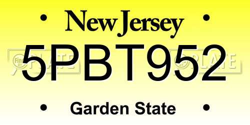 5PBT952 New Jersey License Plate