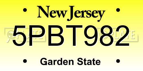 5PBT982 New Jersey License Plate