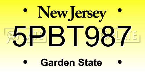 5PBT987 New Jersey License Plate