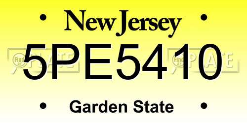 5PE5410 New Jersey License Plate