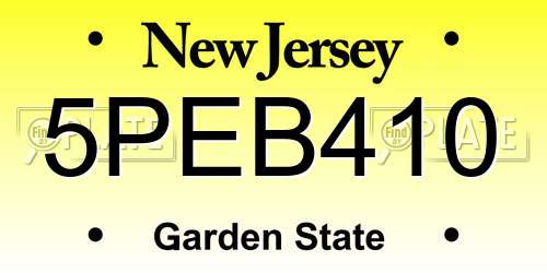 5PEB410 New Jersey License Plate