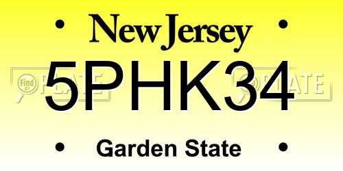 5PHK34 New Jersey License Plate