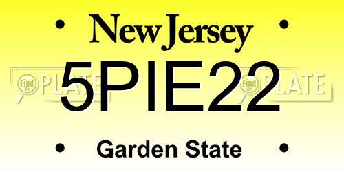 5PIE22 New Jersey License Plate