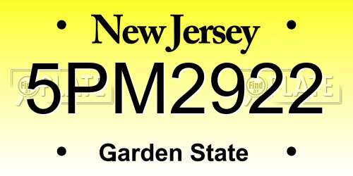5PM2922 New Jersey License Plate