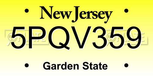 5PQV359 New Jersey License Plate