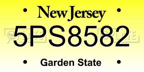 5PS8582 New Jersey License Plate