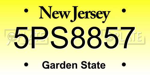 5PS8857 New Jersey License Plate