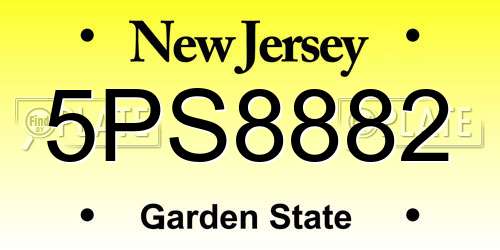 5PS8882 New Jersey License Plate