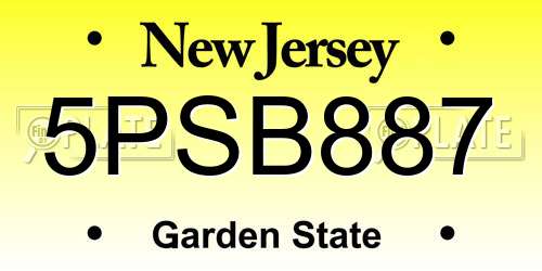 5PSB887 New Jersey License Plate