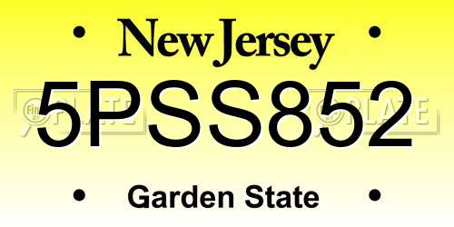 5PSS852 New Jersey License Plate
