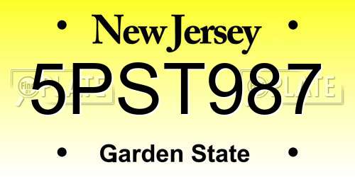 5PST987 New Jersey License Plate