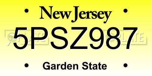 5PSZ987 New Jersey License Plate