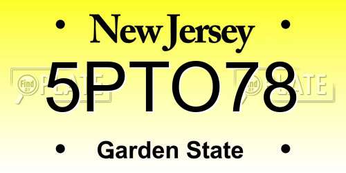 5PTO78 New Jersey License Plate