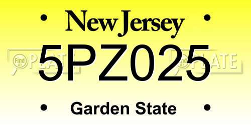 5PZ025 New Jersey License Plate