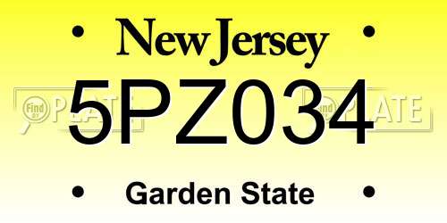 5PZ034 New Jersey License Plate