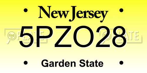 5PZO28 New Jersey License Plate