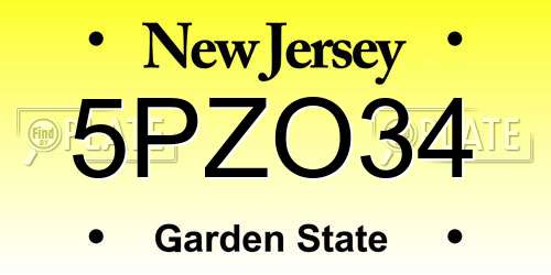 5PZO34 New Jersey License Plate