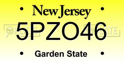 5PZO46 New Jersey License Plate