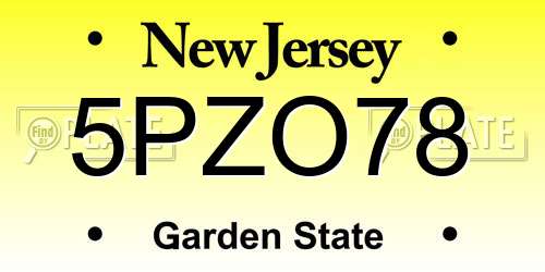 5PZO78 New Jersey License Plate