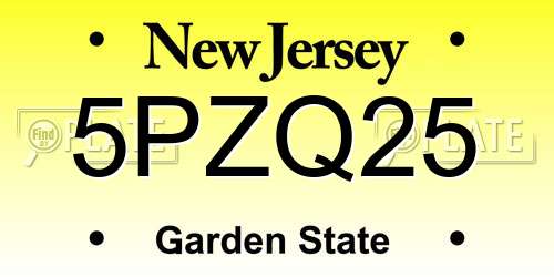 5PZQ25 New Jersey License Plate
