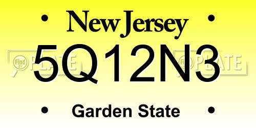 5Q12N3 New Jersey License Plate