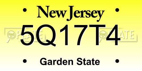 5Q17T4 New Jersey License Plate