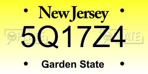 5Q17Z4 New Jersey License Plate