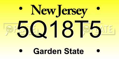 5Q18T5 New Jersey License Plate