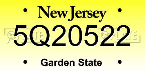 5Q20522 New Jersey License Plate