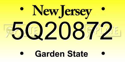 5Q20872 New Jersey License Plate