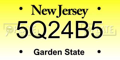 5Q24B5 New Jersey License Plate