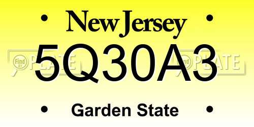 5Q30A3 New Jersey License Plate
