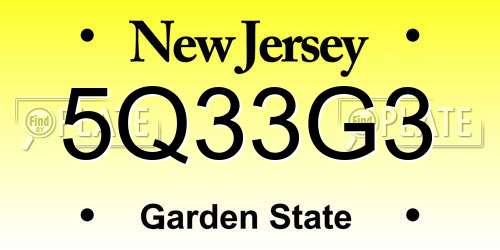 5Q33G3 New Jersey License Plate