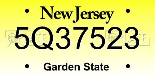 5Q37523 New Jersey License Plate