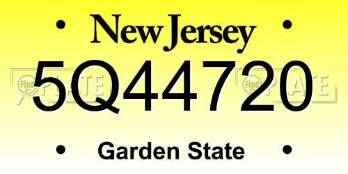 5Q44720 New Jersey License Plate