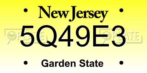 5Q49E3 New Jersey License Plate