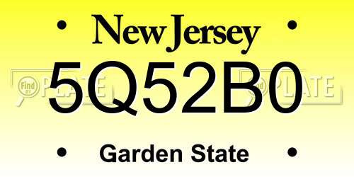 5Q52B0 New Jersey License Plate
