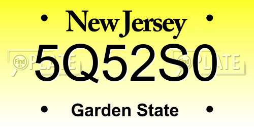5Q52S0 New Jersey License Plate