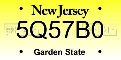 5Q57B0 New Jersey License Plate
