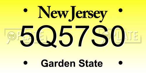 5Q57S0 New Jersey License Plate