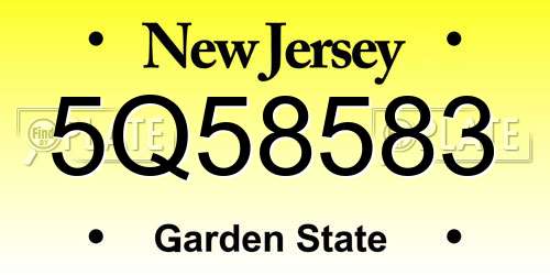 5Q58583 New Jersey License Plate