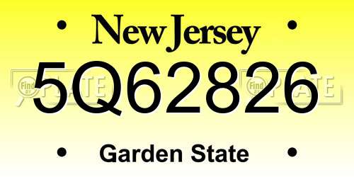 5Q62826 New Jersey License Plate