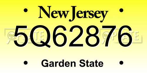 5Q62876 New Jersey License Plate