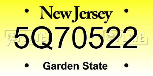 5Q70522 New Jersey License Plate